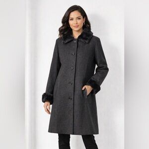 Donnybrook Wool Coat with Faux Fur Trim – Size 16